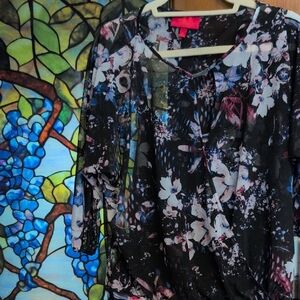 Jennifer Lopez Floral Blouse - Black and Pink